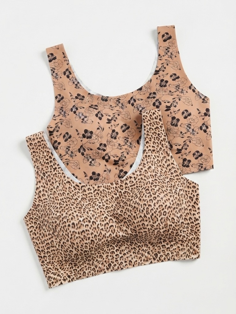 Rhonda Shear Floral and Leopard Print Body Bras - Black and Tan